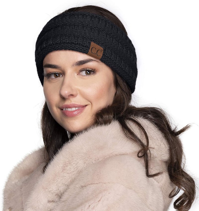 Cc Winter Fuzzy Fleece Lined Thick Knitted Diagonal Stripes Criss-Cross Pattern Headband Headwrap (HW-2060) - Image 4