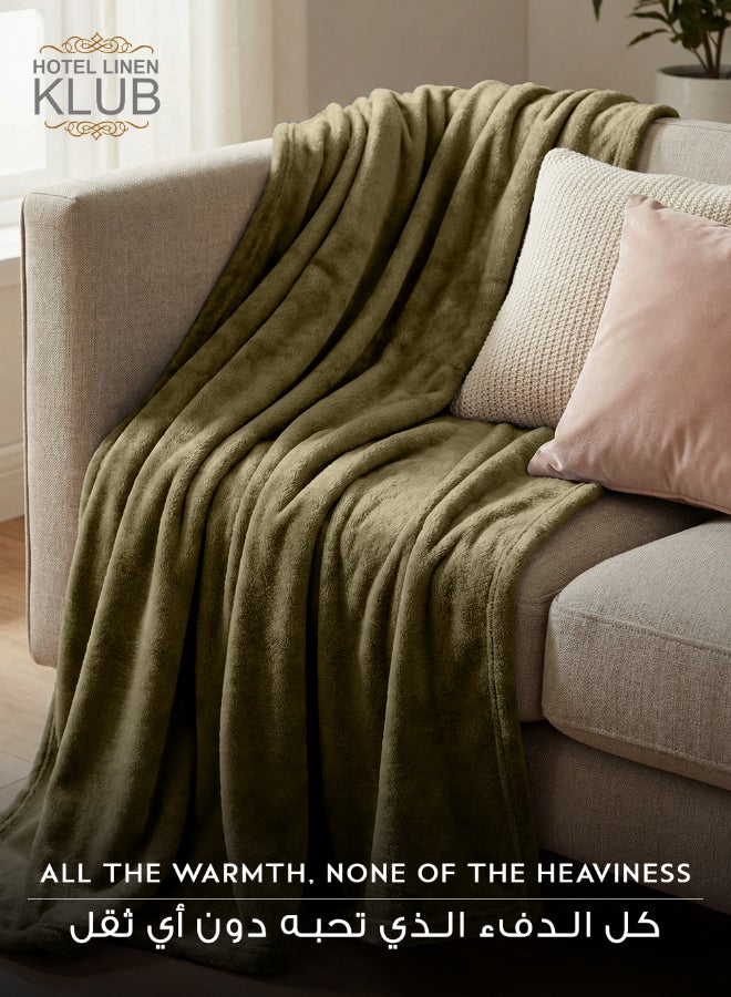 هوتيل لينين كلوب بطانية مزدوجة من الفلانيل المصنوعة من الصوف الدقيق، 260 جرام لكل متر مربع، ناعمة ومريحة للغاية، مقاس 200 × 220 سم، لون زيتوني - Image 2