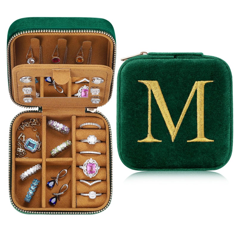 Parima Gifts for Women Mom Gift Mothers Day Gift Mother Birthday Mother In Law Gifts Plush Velvet Personalized Jewelry Box Travel Jewelry Case Letter M Green