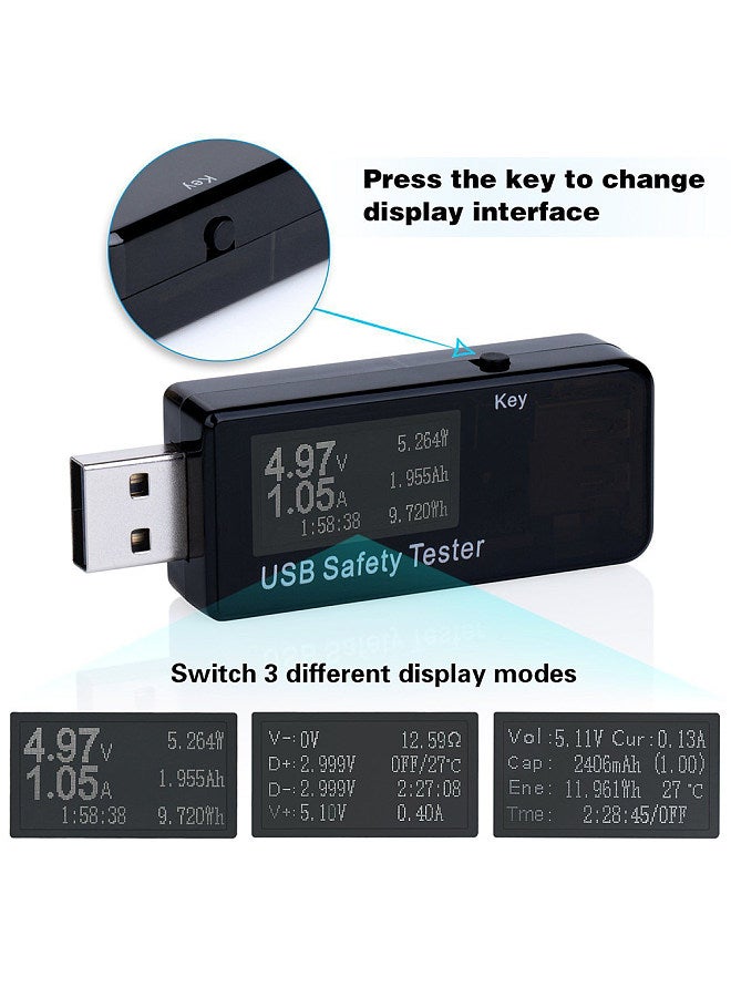 USB Digital Tester Current Voltage Monitor DC 5.1A 30V Amp Voltage Meter Test Speed of Chargers Cables Capacity of Power Banks Black  - Image 3