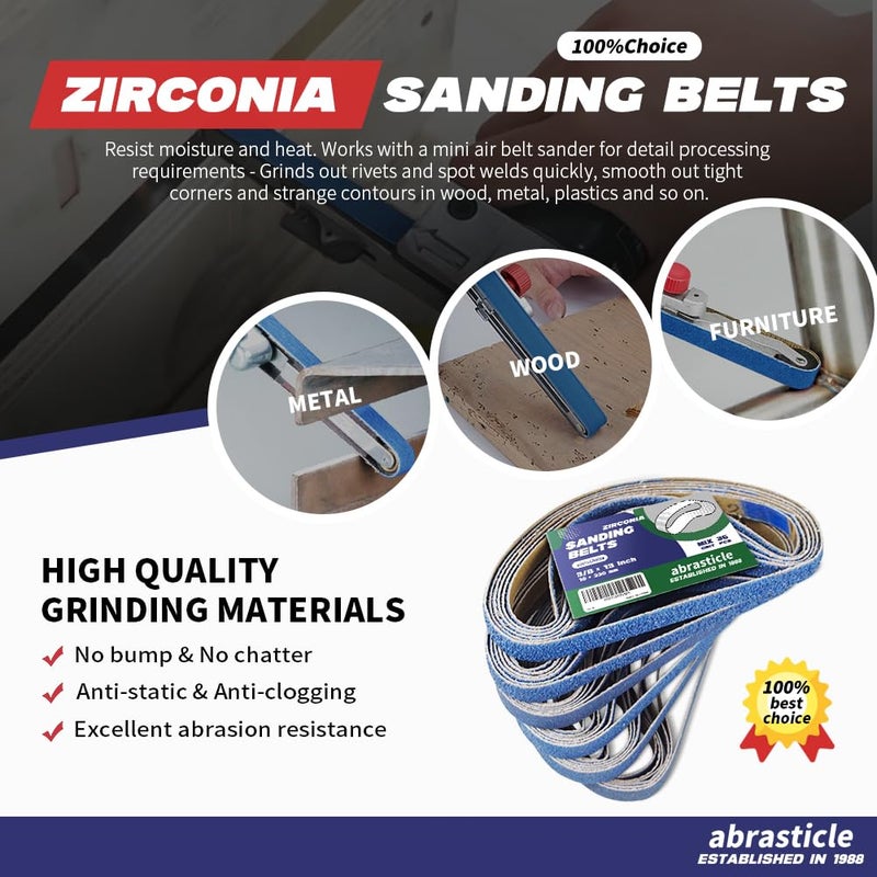 abrasticle 3/8" x 13" Zirconia Sanding Belts for Metal, 3/8 x 13 Inch Zirconia Metal Grinding Sand Paper, 36 PCS 6 Each of 60/80/100/120/180/240 Assorted Grits - Image 4