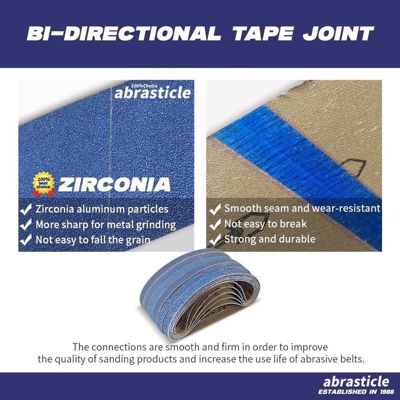 abrasticle 3/8" x 13" Zirconia Sanding Belts for Metal, 3/8 x 13 Inch Zirconia Metal Grinding Sand Paper, 36 PCS 6 Each of 60/80/100/120/180/240 Assorted Grits - Image 3