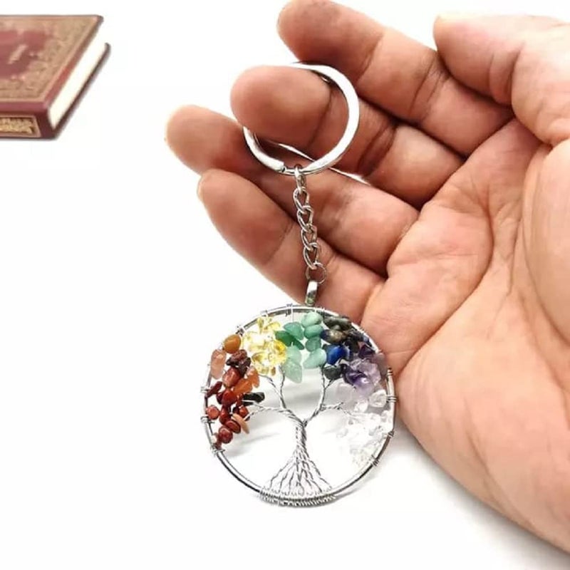 PANAKUMUS Combo of 3 Handcrafted 7 Chakra Tree of Life Pendant With 7 Chakra Tree of Life Keychain and 7 chakra Tumble Hanger for Gifting Good Luck Home Decoration - Image 2