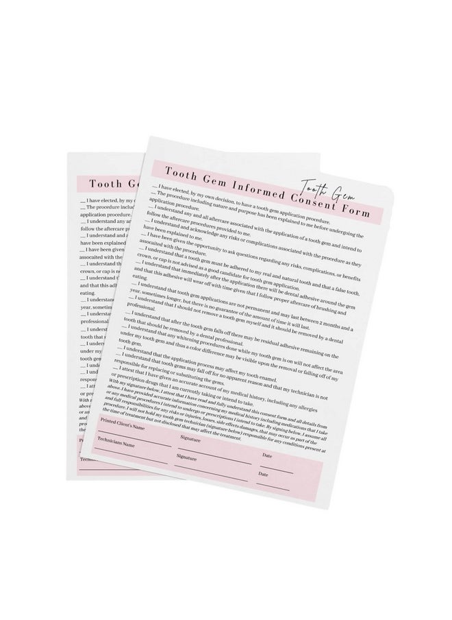 Boutique Marketing LLC - Tooth Gem Consent Form Intake Form Aftercare Form | 75 Pack | 8.5X11 Inch Paper Size Form | 25 Tooth Gem Consent Forms 25 Client Intake Forms 25 Tooth Gem Aftercare Forms - Image 1