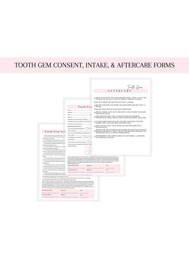Boutique Marketing LLC - Tooth Gem Consent Form Intake Form Aftercare Form | 75 Pack | 8.5X11 Inch Paper Size Form | 25 Tooth Gem Consent Forms 25 Client Intake Forms 25 Tooth Gem Aftercare Forms - Image 1