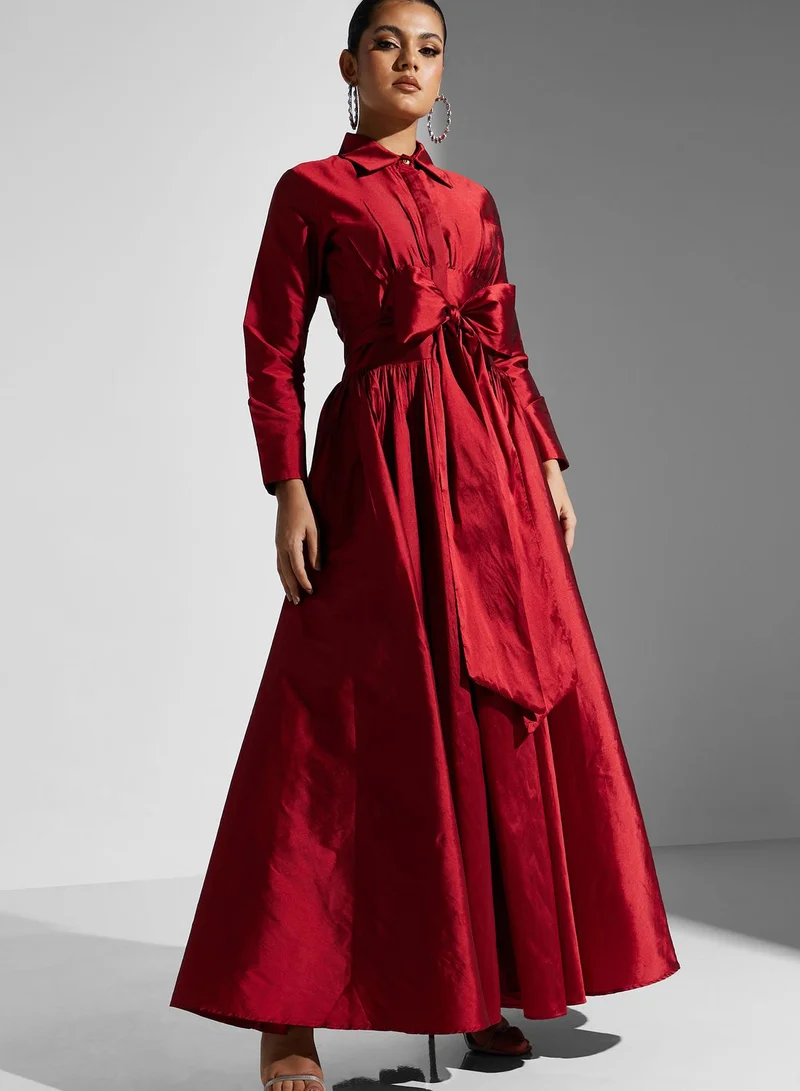 Namshi X Zena Louay Satin Bow Maxi Dress