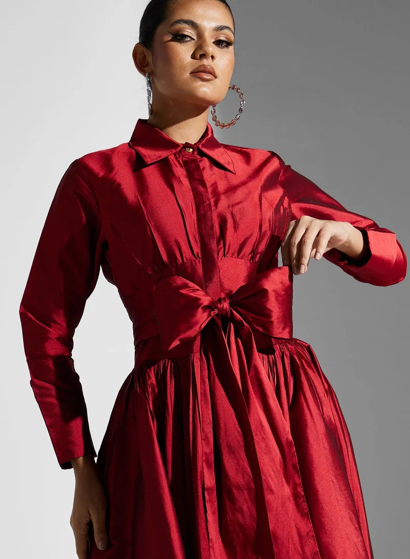 Namshi X Zena Louay Satin Bow Maxi Dress