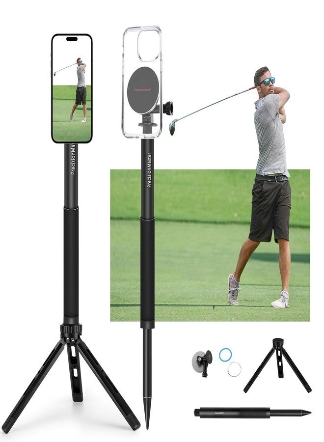 PrecisionMaster Golf Tripod & Monopod, Magnetic Golf Film Stick 52" Adjustable Aluminum, Golf Swing Training Aid Compatible with Magsafe iPhone Android Phones (4 Magnet) - Image 1
