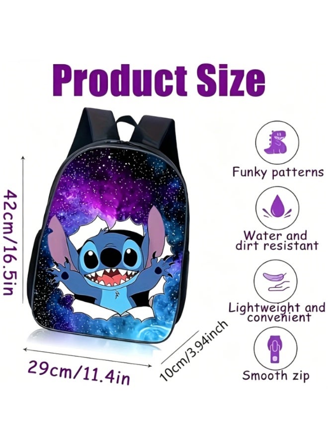 Stitch Galaxy Print Backpack, Cartoon Design, Large Capacity, Waterproof - Image 2