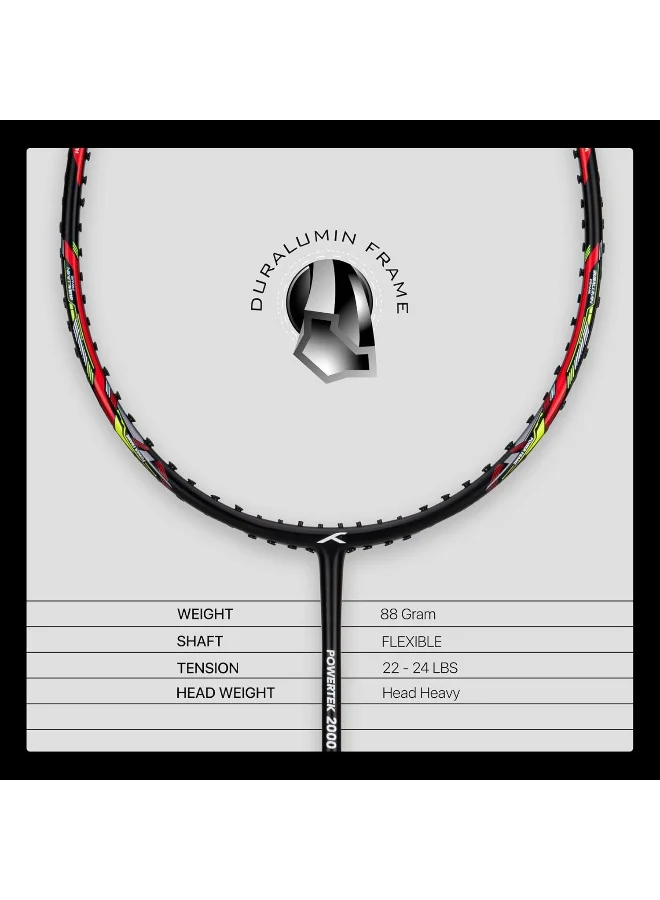HUNDRED Powertek 2000 Pro Graphite Strung Badminton Racket With Full Racket Cover