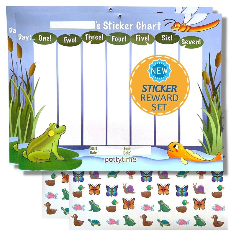 Potty Training Sticker Chart  Includes 4Weekly Charts  144 Adorable Themed Stickers  USA Made from The Creators of The Original Potty Watch Pond