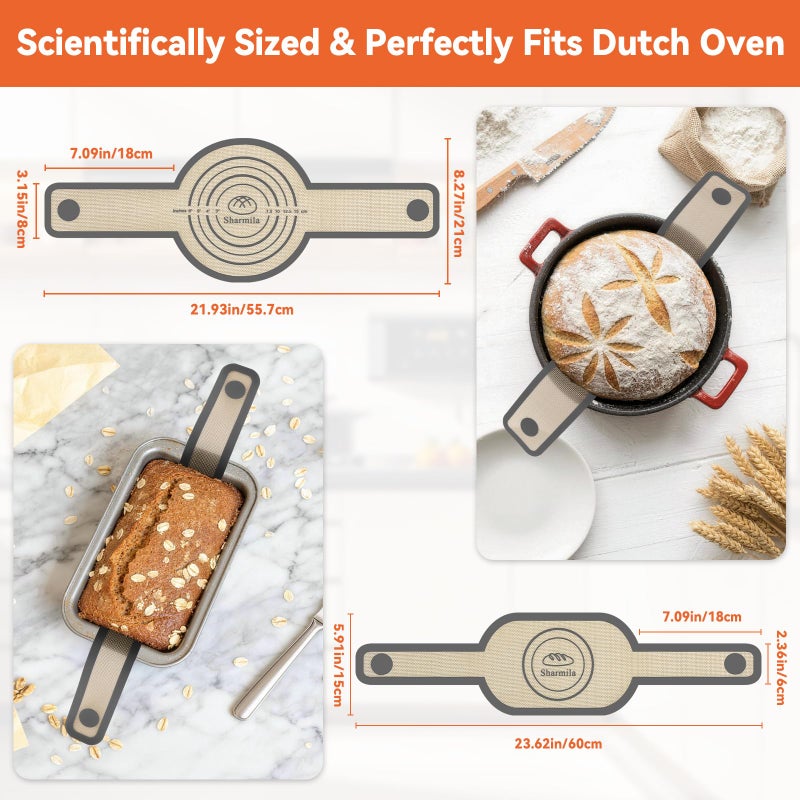Sharmila Silicone Bread Sling for Dutch Oven - Non-Stick & Heat Resistant, 2Pcs Oval and Round Reusable With Long Handles for Transfer Sourdough - Image 2