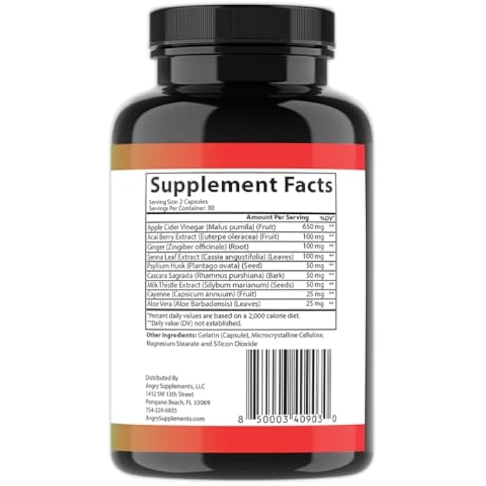 Angry Supplements Apple Cider Vinegar Detox, Digestive Gut Health Blend w. ACV, Acai, Ginger, Senna Leaf, Psyllium Husk, Milk Thistle, Cayenne Pepper and Aloe Vera (60ct, 30-Day Supply) - Image 3
