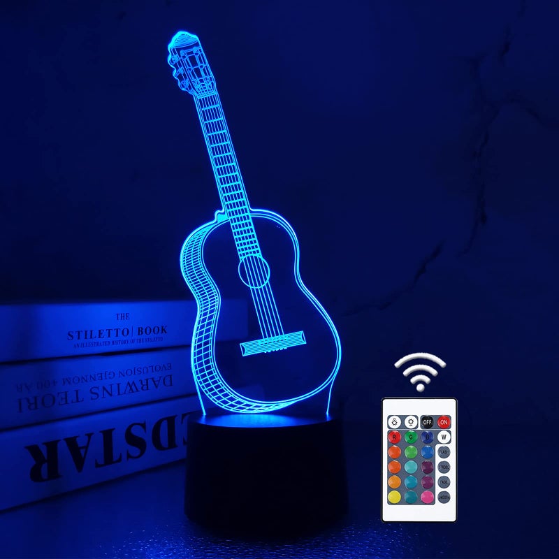 FULLOSUN 3D Night Light Guitar Gifts for Music Lover 3D Illusion Lamp with Remote Control 16 Colors Changing Amazing Idea Choice for Musical Instrument Shop Home Party Supply Decoration Xmas