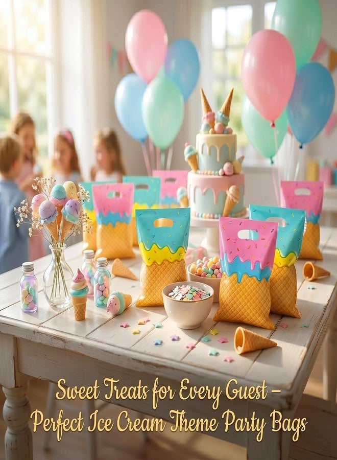 Merriva 50 Pack Ice Cream Party Favor Bags, Plastic Goodie Bag for Kids Birthday, Sweet Shoppe Candy Treat Gift Bags with Handle, Cute Summer Ice Cream Theme Party Supplies, Baby Shower Wedding Goody Gift Bag - Image 5