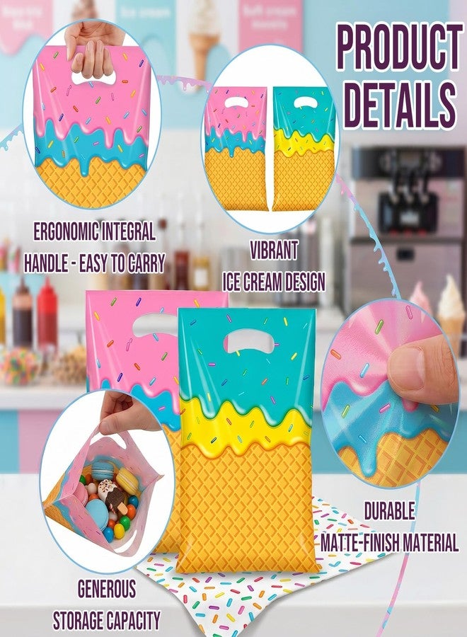 Merriva 50 Pack Ice Cream Party Favor Bags, Plastic Goodie Bag for Kids Birthday, Sweet Shoppe Candy Treat Gift Bags with Handle, Cute Summer Ice Cream Theme Party Supplies, Baby Shower Wedding Goody Gift Bag - Image 3