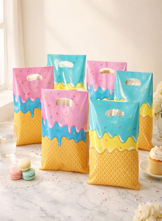 Merriva 50 Pack Ice Cream Party Favor Bags, Plastic Goodie Bag for Kids Birthday, Sweet Shoppe Candy Treat Gift Bags with Handle, Cute Summer Ice Cream Theme Party Supplies, Baby Shower Wedding Goody Gift Bag - Image 4