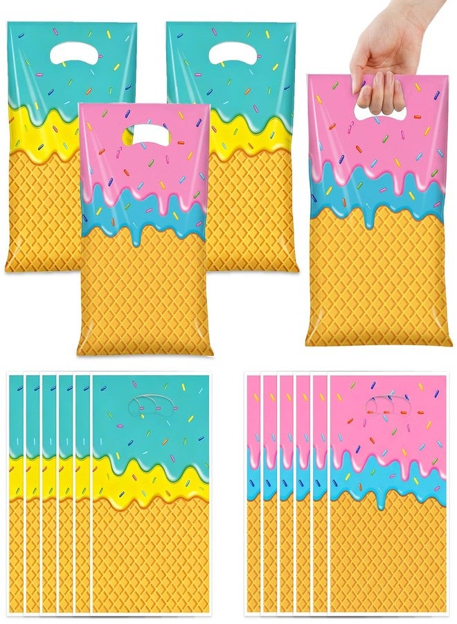 Merriva 50 Pack Ice Cream Party Favor Bags, Plastic Goodie Bag for Kids Birthday, Sweet Shoppe Candy Treat Gift Bags with Handle, Cute Summer Ice Cream Theme Party Supplies, Baby Shower Wedding Goody Gift Bag - Image 1