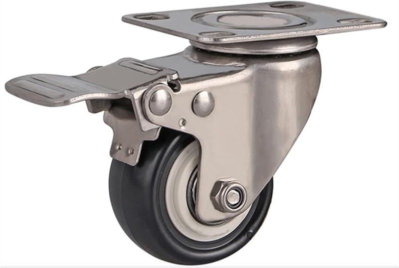 2 بوصة عجلات صناعية مع إطار من الفولاذ المقاوم للصدأ 304 فرامل مسطحة مداس صامت مقاوم للصدأ للبيئات الرطبة 2 قطعة - Image 1