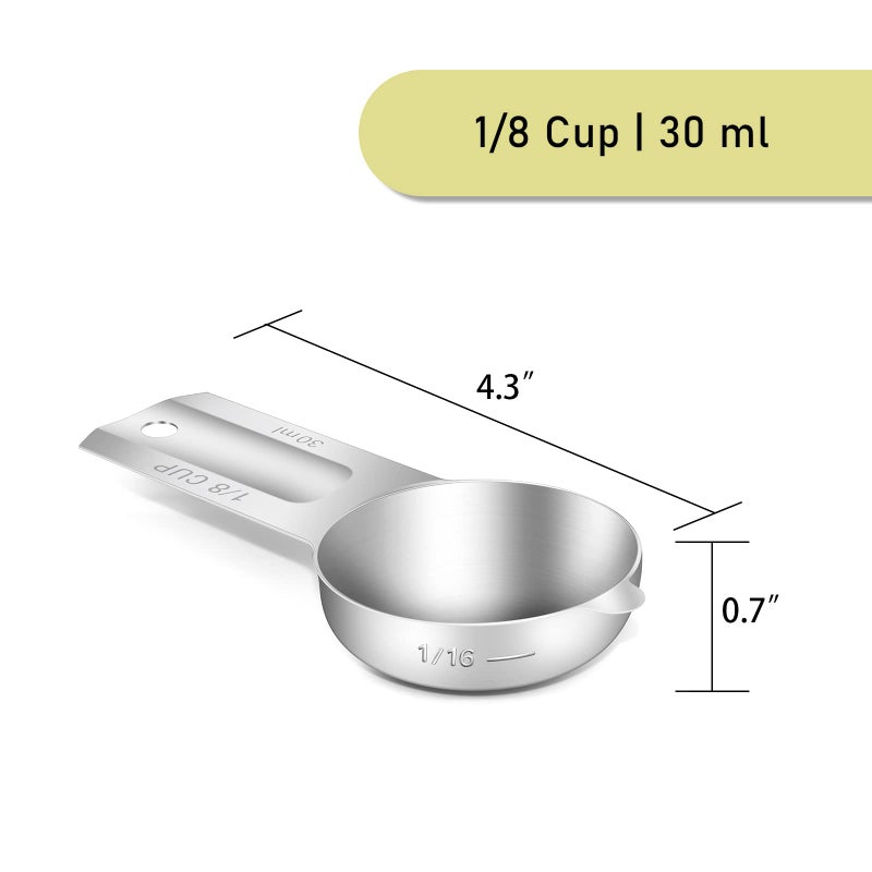 BERYLER 2PCS 1/8Cup (30ml, 1oz) Single Measuring Cup, Stainless Steel Measure Scoop, Metric and US Measurement, Dishwasher Safe - Image 2