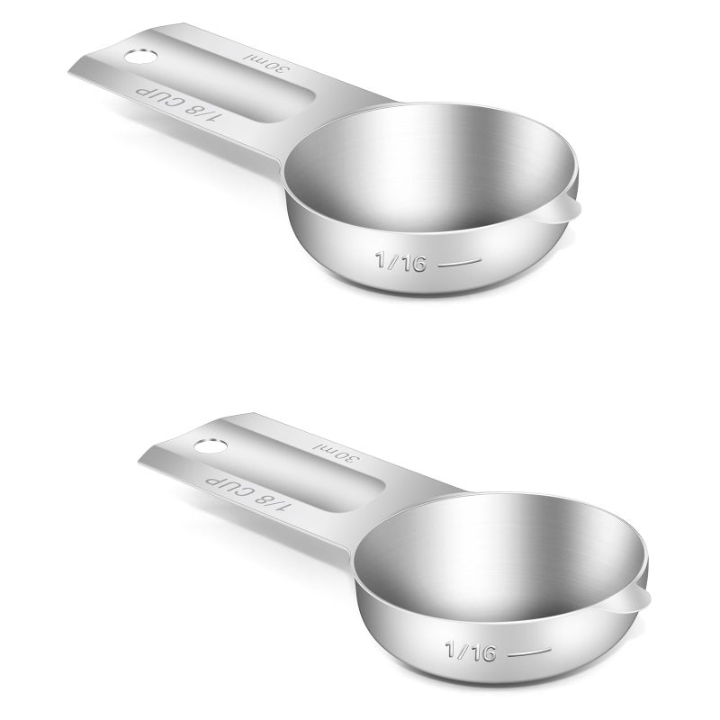 BERYLER 2PCS 1/8Cup (30ml, 1oz) Single Measuring Cup, Stainless Steel Measure Scoop, Metric and US Measurement, Dishwasher Safe - Image 1