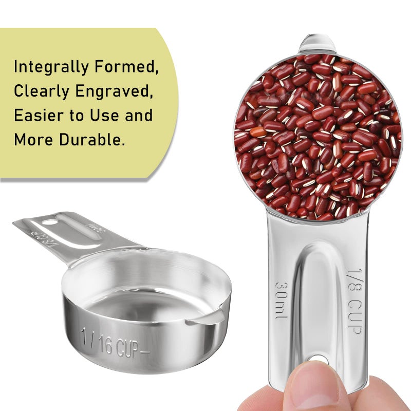 BERYLER 2PCS 1/8Cup (30ml, 1oz) Single Measuring Cup, Stainless Steel Measure Scoop, Metric and US Measurement, Dishwasher Safe - Image 3