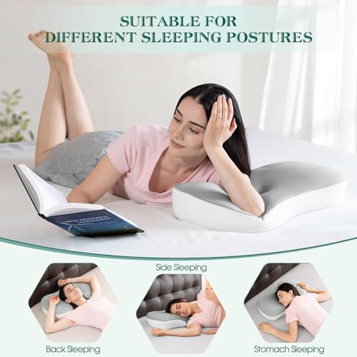 LTHTRADE Cervical Pillow for Neck and Shoulder Support, Ergonomic Memory Foam Contour Pillows with Adjustable Dual Heights & Breathable Cover for Side Back Stomach Sleepers(Grey) - Image 2