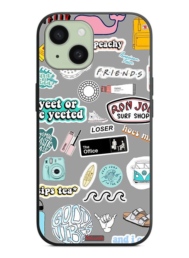 Tolwak Apple iPhone 15 Plus Protective Case Cover Good Vibes Stickers - Image 2