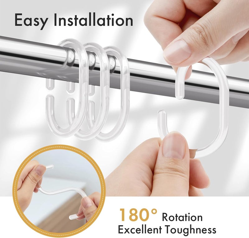 Amazer Plastic Shower Curtain Rings, Shower Curtain Hooks, 24 Pcs C Shaped Shower Hooks for Shower Curtain, Clear Shower Curtain Hooks for Bathroom - Image 3