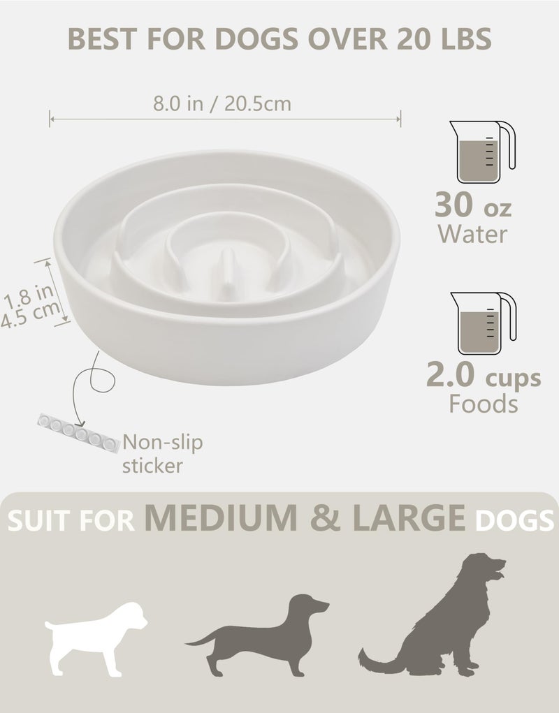 MOPANG Ceramic Slow Feeder Dog Bowls, 2.0 Cups Slow Feeder for Medium Dogs, Puzzle Maze Bowl to Slow Down Eating, 30oz, 8in, White - Image 5