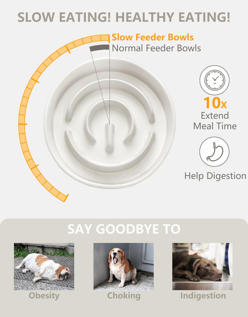 MOPANG Ceramic Slow Feeder Dog Bowls, 2.0 Cups Slow Feeder for Medium Dogs, Puzzle Maze Bowl to Slow Down Eating, 30oz, 8in, White - Image 3