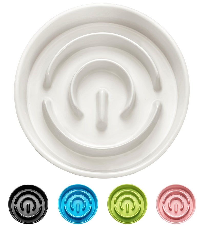 MOPANG Ceramic Slow Feeder Dog Bowls, 2.0 Cups Slow Feeder for Medium Dogs, Puzzle Maze Bowl to Slow Down Eating, 30oz, 8in, White - Image 1