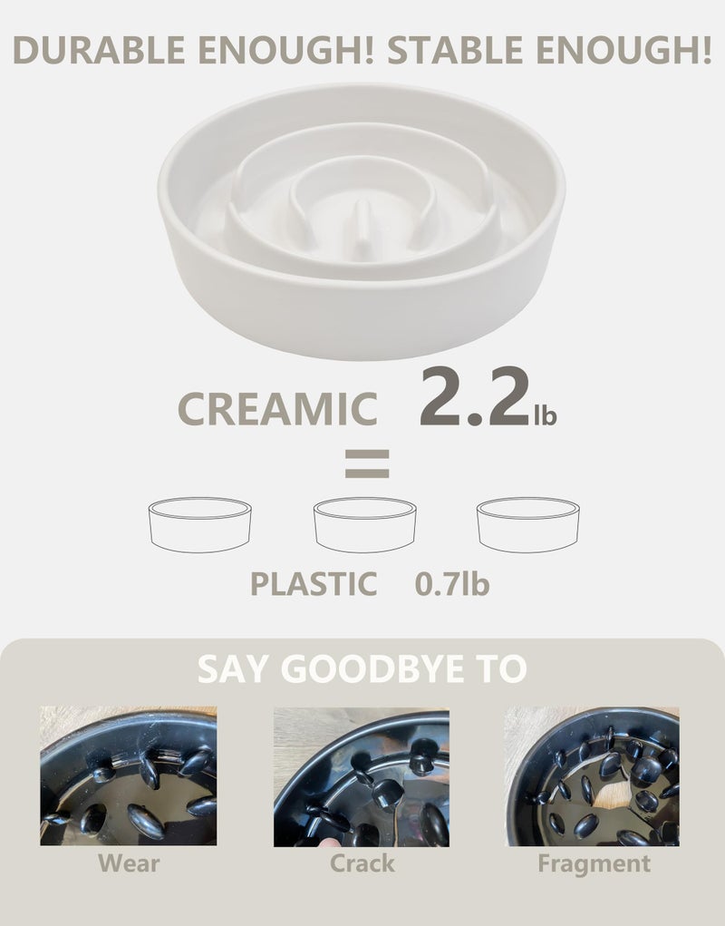 MOPANG Ceramic Slow Feeder Dog Bowls, 2.0 Cups Slow Feeder for Medium Dogs, Puzzle Maze Bowl to Slow Down Eating, 30oz, 8in, White - Image 4