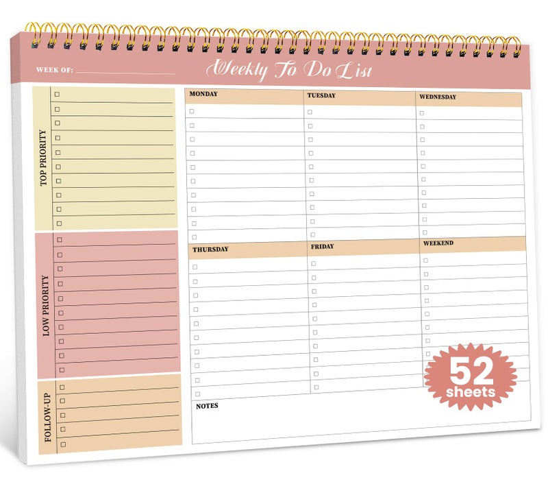 ZOTIA Weekly To Do List Notepad with 52 Undated Sheetsï¼ˆ8.5"Ã—11"ï¼‰- Undated Weekly Planner Notepad for Office Desk Accessories and Supplies - Sunshine Petal - Image 1