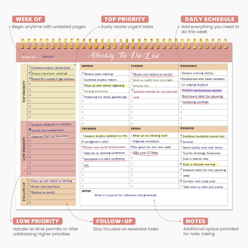 ZOTIA Weekly To Do List Notepad with 52 Undated Sheetsï¼ˆ8.5"Ã—11"ï¼‰- Undated Weekly Planner Notepad for Office Desk Accessories and Supplies - Sunshine Petal - Image 2