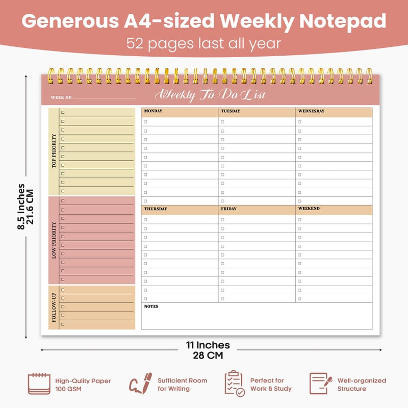 ZOTIA Weekly To Do List Notepad with 52 Undated Sheetsï¼ˆ8.5"Ã—11"ï¼‰- Undated Weekly Planner Notepad for Office Desk Accessories and Supplies - Sunshine Petal - Image 3