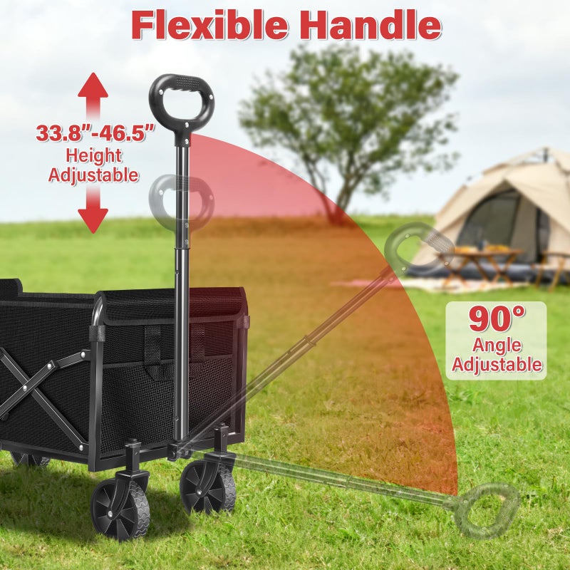 Exovyn Collapsible Folding Utility Wagon Cart with Wheels, 360 Lbs Heavy Duty Outdoor Foldable Wagon with Adjustable Handle, 2 Drink Holders, Portable Wagon for Groceries, Garden, Beach, Camping, Shopping - Image 5