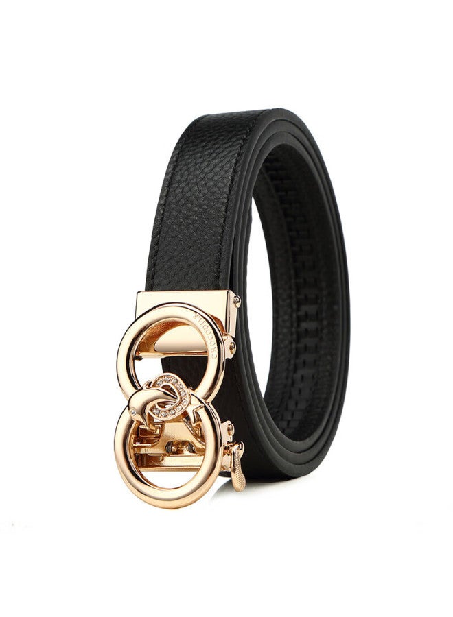 Crocodile Leather Women's Belt, Double-ring Automatic Buckle, Simple Top-grain Cowhide Waistband, Birthday Gift, T2909 Black - Image 2