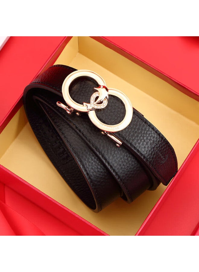 Crocodile Leather Women's Belt, Double-ring Automatic Buckle, Simple Top-grain Cowhide Waistband, Birthday Gift, T2909 Black - Image 1