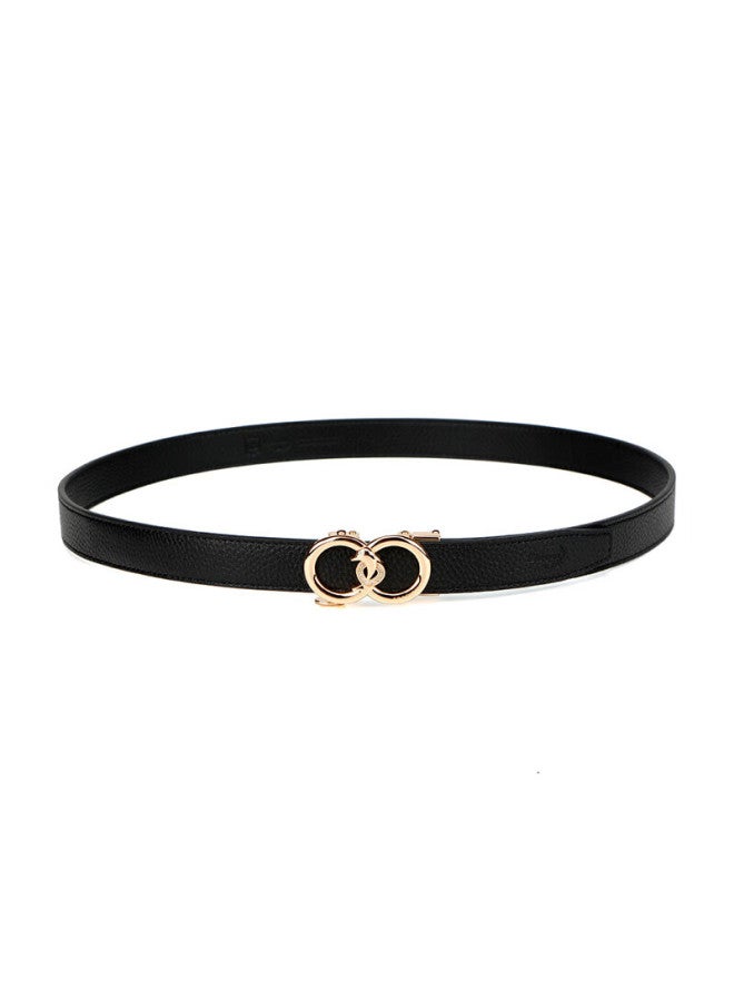 Crocodile Leather Women's Belt, Double-ring Automatic Buckle, Simple Top-grain Cowhide Waistband, Birthday Gift, T2909 Black - Image 5