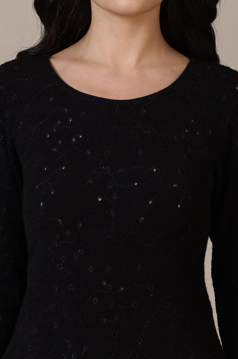 Aurelia Black Yarn Dyed Straight Kurta & Palazzo for Women (Size: M)-24NOAS15381-E705316 - Image 3