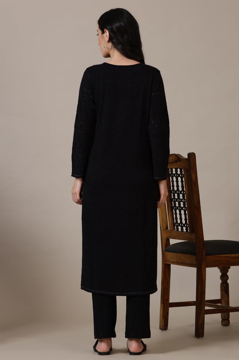 Aurelia Black Yarn Dyed Straight Kurta & Palazzo for Women (Size: M)-24NOAS15381-E705316 - Image 5