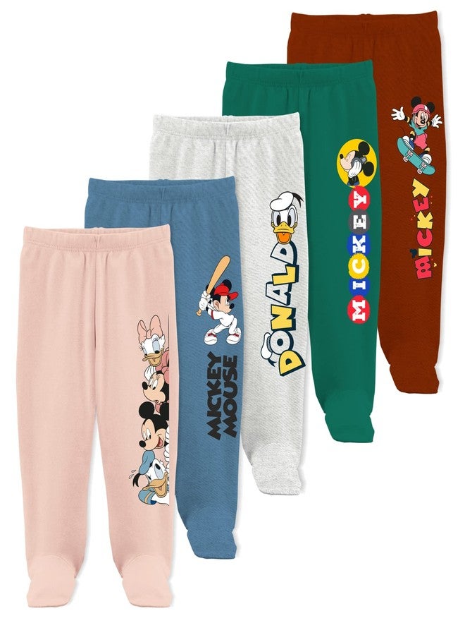 minicult Disney Mickey Mouse Footed Pajama Pants For Baby Boys And Girls(White c2)(Pack of 3)(12-18 Months) - Image 1