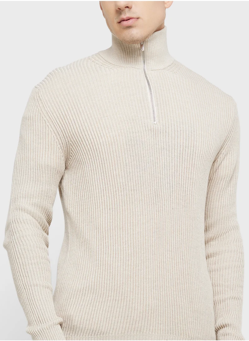 جاك اند جونز Half Zip Knitted Sweater