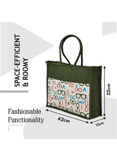 Kuber Industries Kuber Industries Shopping Bag | Jute Carry Bag | Zipper Grocery Bag with Handle | Reusable Shopping Bag | Vegetable Bag for Shopping | Sunglasses-Grocery Bag | Large | Green  - Image 3
