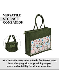 Kuber Industries Kuber Industries Shopping Bag | Jute Carry Bag | Zipper Grocery Bag with Handle | Reusable Shopping Bag | Vegetable Bag for Shopping | Sunglasses-Grocery Bag | Large | Green  - Image 5