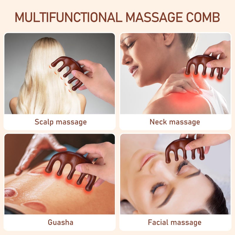 Amaxiu Sandalwood Head Massage Comb - Wide Tooth Scalp Stimulator Gua Sha Comb for Men & Women (Style-A) - Image 2