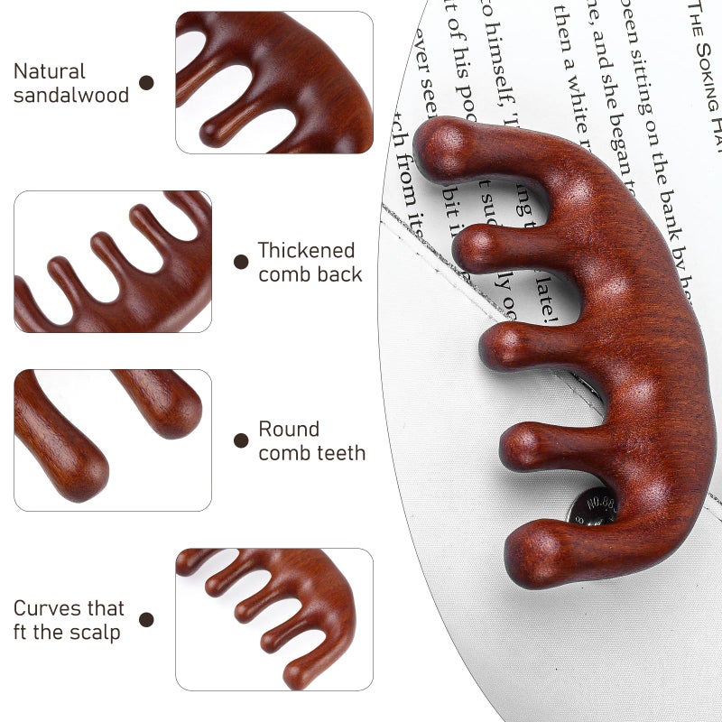 Amaxiu Sandalwood Head Massage Comb - Wide Tooth Scalp Stimulator Gua Sha Comb for Men & Women (Style-A) - Image 5