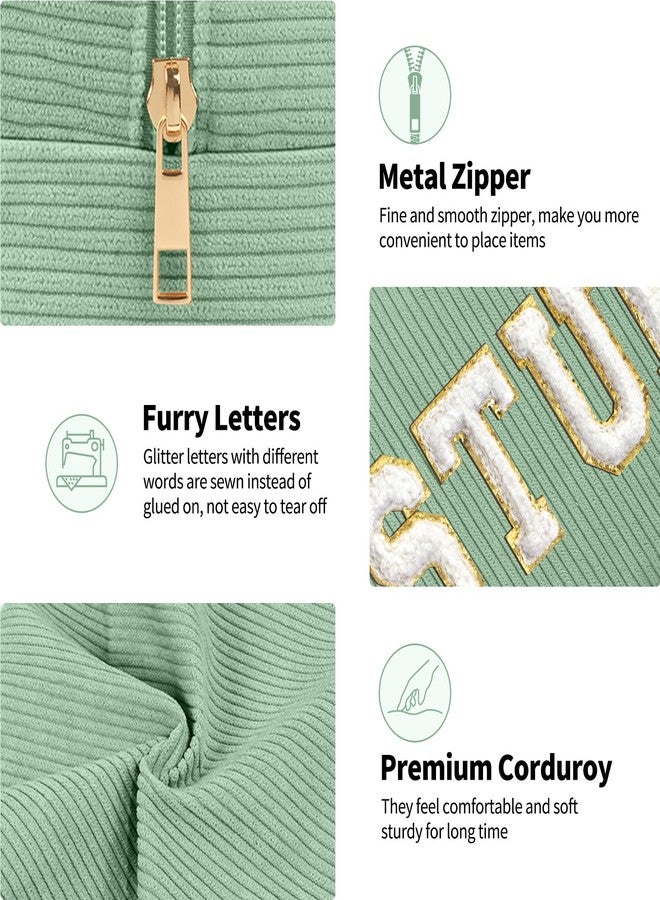 MAGEFY Small Makeup Bag for Purse Portable Makeup Pouch with Compartments Corduroy Make up Bag for Women Travel Cosmetic Essential (Green, STUFF) - Image 4