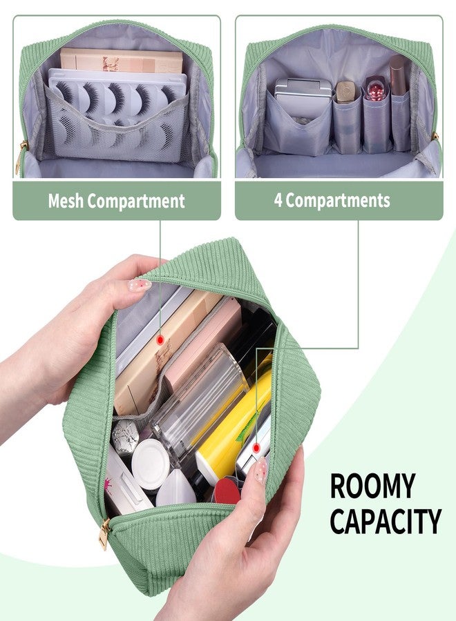 MAGEFY Small Makeup Bag for Purse Portable Makeup Pouch with Compartments Corduroy Make up Bag for Women Travel Cosmetic Essential (Green, STUFF) - Image 5